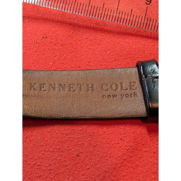 Kenneth Cole Tank Watch Women 25mm Silver Tone Black Leather Band New Battery